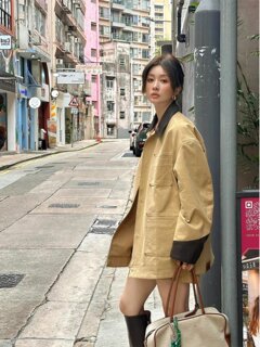 Turn right/chen thigh designed four-pocket jacket american retro workwear style silhouette jacket for women