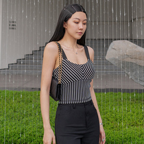 MOONA harness vest female summer outside wearing inner lap with chest cushion elastic display slim black and white striped swarm jacket