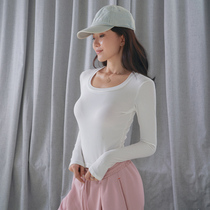 MOONA white long sleeve t-shirt female spring autumn slim fit pure cotton high waist and body knitted undershirt with thin and short blouses