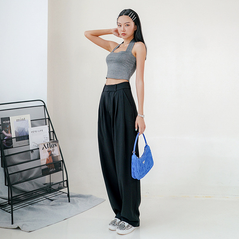 Broad legs female high waist perpendicular spring and autumn new 2022 black loose and thin casual Harlen drag ground suit pants