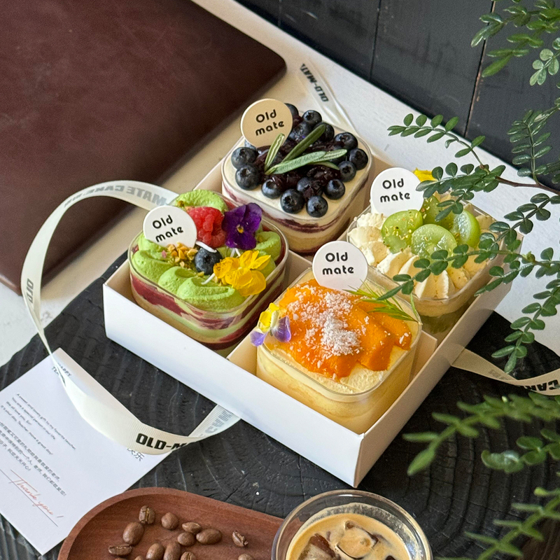 Spring Outing Picnic Four-Compartment Cake Box Four-Layer Box Hand-Held Box 46 Four-Six-Piece Afternoon Tea Dessert Mousse Box