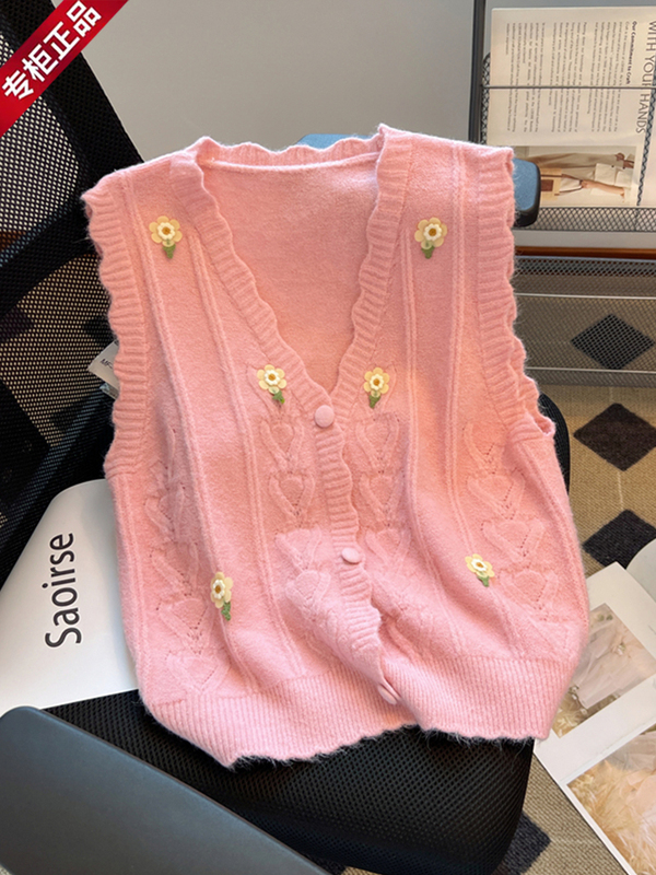 Knitted Vest with Floral Pattern, Versatile Cardigan for Women, Autumn 2025, Chanel-Style, Loose Fit, Commuter Style, Sweater Outerwear Knitted Vest with Floral Pattern, Versatile Cardigan for Women, Autumn 2025, Chanel-Style, Loose Fit, Commuter Style, Sweater Outerwear