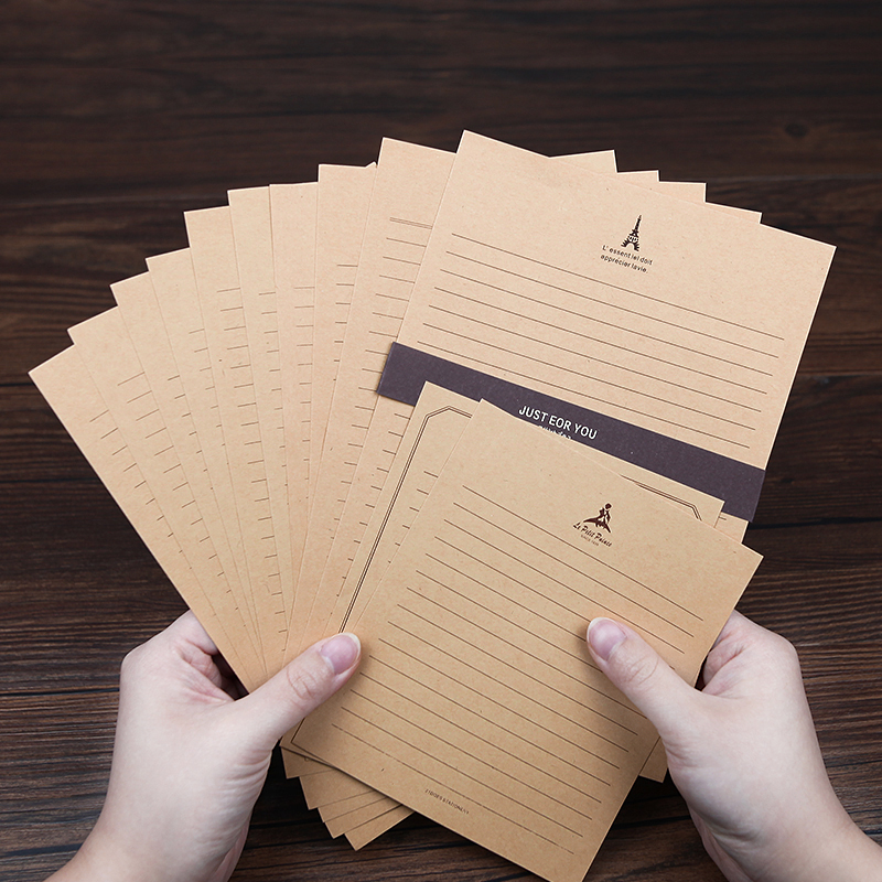 European-style writing horizontal line A5 letter paper set Kraft paper retro love letter romantic creative literary letterhead 12 sheets into