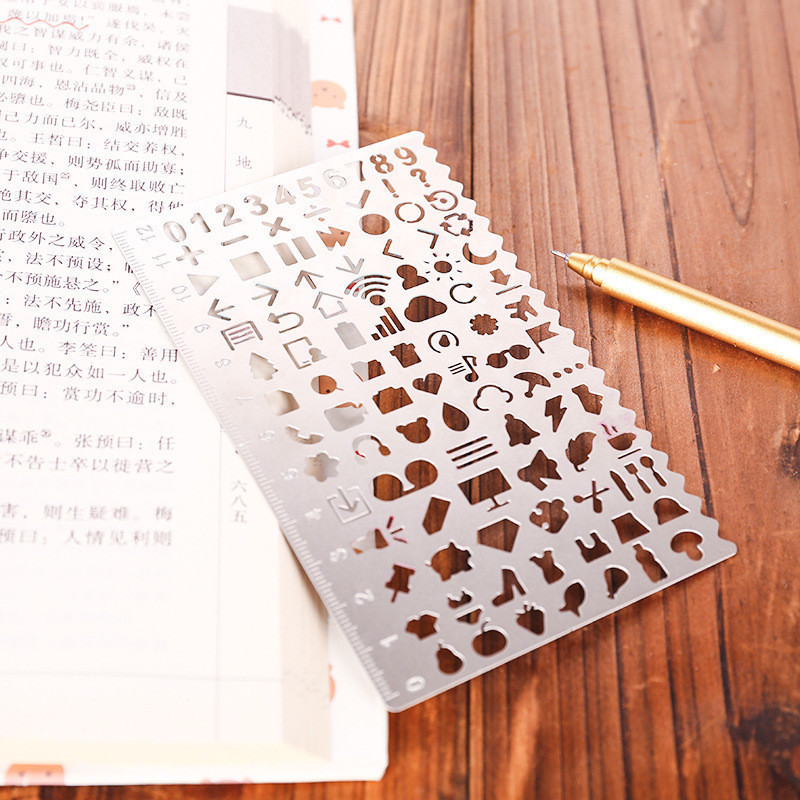 Metal hollow life element hand account template ruler Graffiti drawing ruler small icon pattern lace ruler tool
