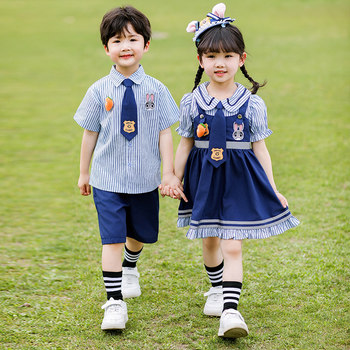 Children's Rabbit Police Officer Short-Sleeve Suit Summer Outfit Judy Lolita Princess Dress Boys and Girls Children's Day Performance Costume Dress