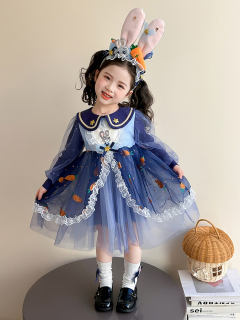 Girls' Rabbit Police Officer Dress Spring New Style Children's Kuromi Mesh Skirt Birthday Lolita Puff Skirt