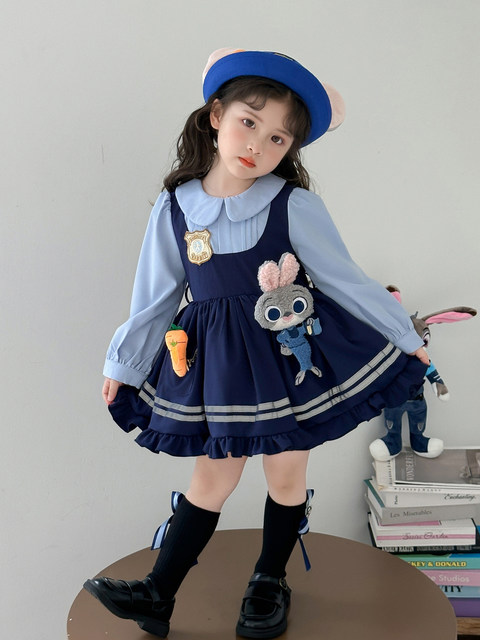 Girls Judy Rabbit Police Officer Dress Spring and Autumn New Children's Style Lolita Dress Girls Birthday Princess Dress