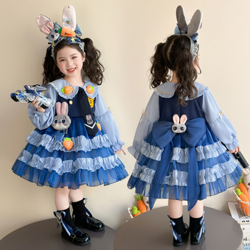 Girls' Rabbit Police Officer Lolita Princess Dress Spring and Autumn New Children's Judy Puff Dress Baby Birthday Dress
