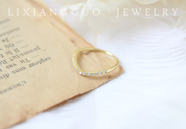 Đặc biệt đẹp! Phong cách Pháp thanh lịch ~ cổ điển hình chữ V zirconium s925 sterling bạc mạ vàng mỏng - Nhẫn nhẫn cặp pnj