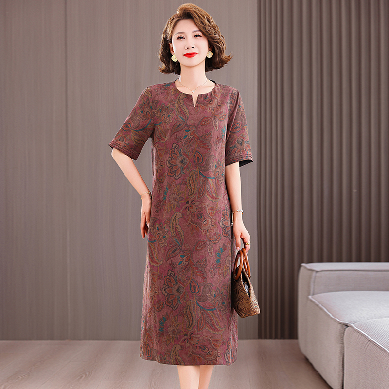 Middle-Aged Mom's Dress 2026 Spring/Summer New Style Silk Xiangyun Yarn Mulberry Silk Age-Reducing Stylish Loose Fit 4050