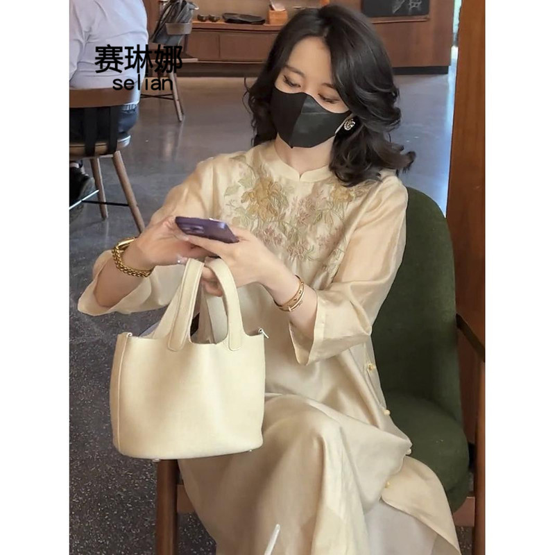 High-End New Chinese-Style Cheongsam Modified Dress for Middle-Aged Mothers, 2025 New Chinese Style Elegant Plus Size Spring Dress