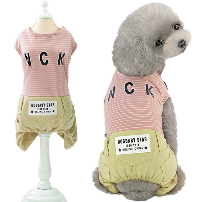 Pet mùa hè mới sọc chó bốn chân Teddy VIP hơn gấu nhỏ chó mèo jumpsuit quần áo - Quần áo & phụ kiện thú cưng