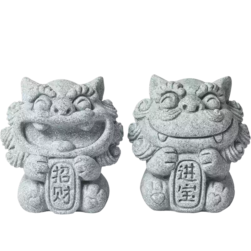 小清新可愛石獅子招財進寶一對禮盒裝創意風獅爺茶寵擺件魚缸造景-淘寶