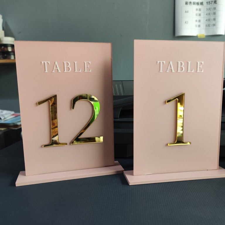 Wedding Creative Table Card Number Plate Display Menu Acrylic Pink Seat Card Dessert Placement
