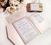 Maggie wedding card light pink lotus pink three-fold Pearl paper invitation letter wedding invitation invitation letter personalized custom invitation