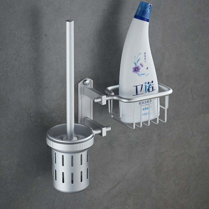 O Ma Bathroom Space Aluminum Toilet Brush Holder Multifunction Toilet Brush Holder Plate Suit Punching free of punch
