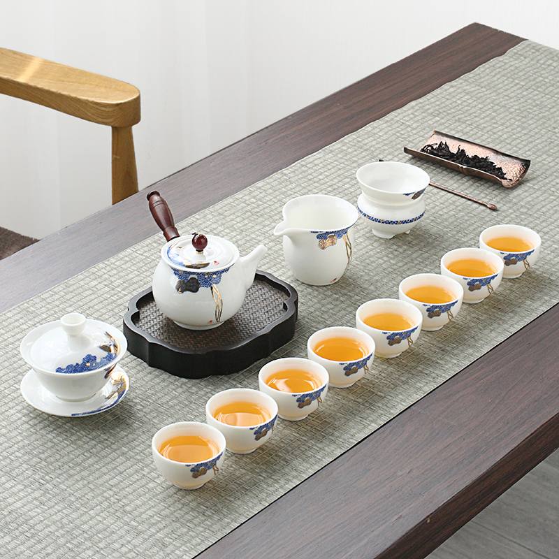 Tang Artisanal Goat Fat Jade Porcelain Defied White Porcelain Kung Fu Tea Suit Home Drinking Tea Ceramic Minimalist Tea Cup Teapot-Taobao