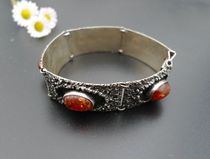 Europe back-Atlantic antique jewellery Germany 835 silver inlaid with natural no optimised amber bracelet 37 4g