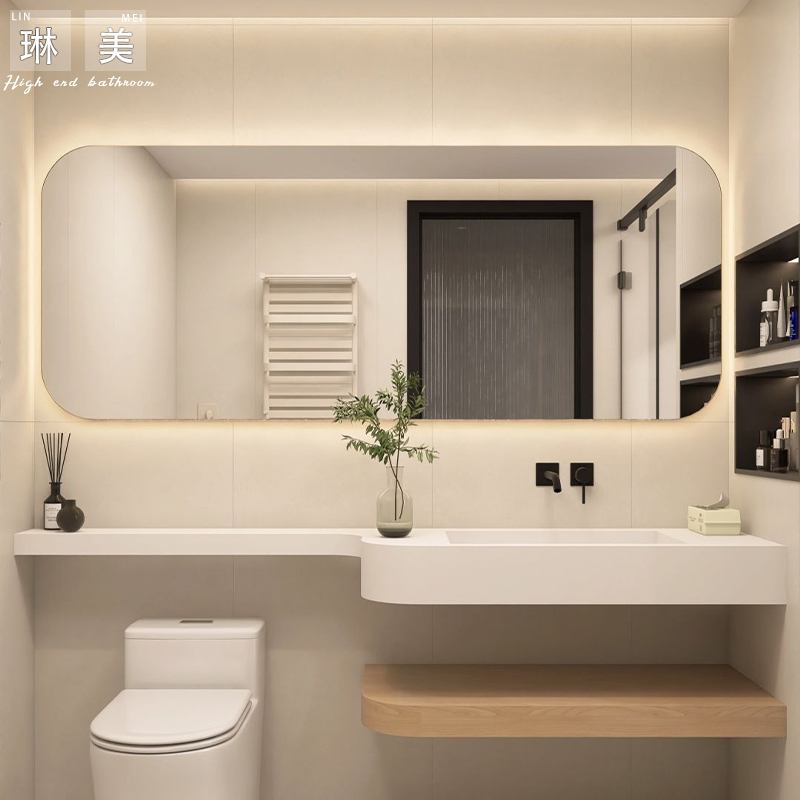 Japanese-Style Solid Wood Corian Integrated Basin Rock Slab Bathroom Cabinet Combination Washbasin for Bathroom