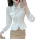 Autumn 2023 new casual temperament white shirt women's foreign style polo collar long sleeve waist small shirt trendy