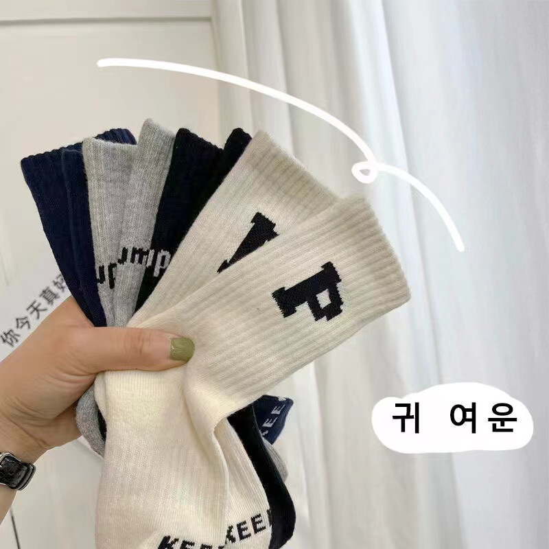 Letter P Socks ins Trendy Versatile Mid-Calf Socks Autumn and Winter Style Sports Korean Version Internet Celebrity Socks to Pair with Shark Pants