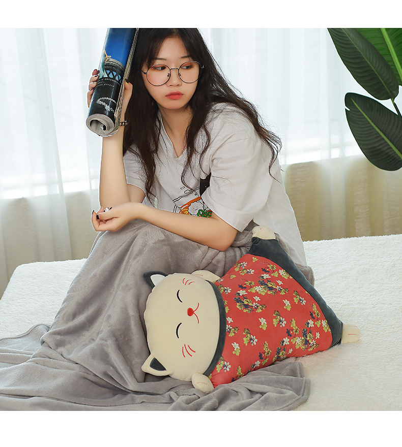 May mắn mèo gối chăn kép sử dụng văn phòng hai trong một đệm nap chăn gối gối sofa điều hòa không khí được - Trở lại đệm / Bolsters Gối hình thú cho bé