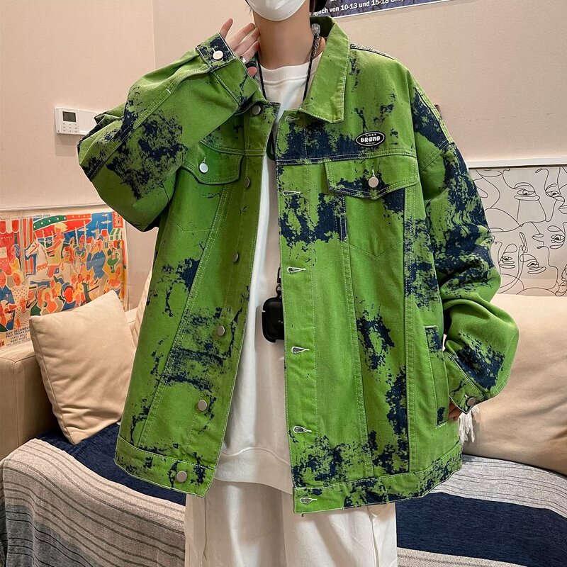 Spring and Autumn High Street Tie-Dye Denim Jacket for Men, Cool and Trendy Brand Loose Jacket, Couple's American Baseball Jacket Top