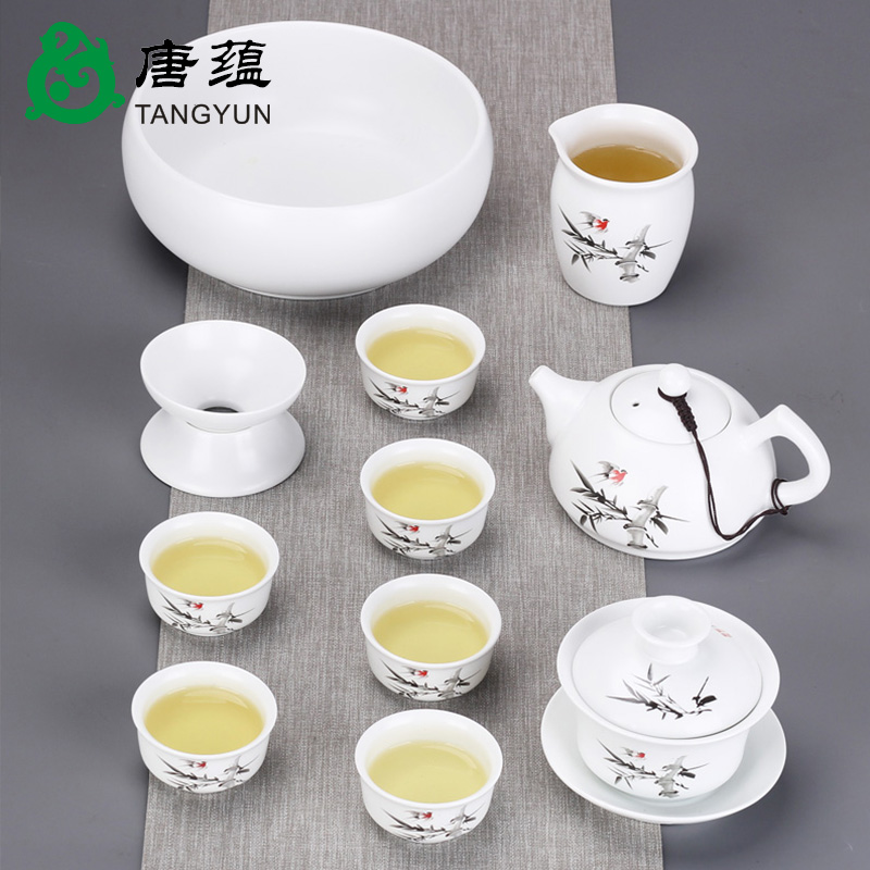 Gold colored enamel kung fu tea tea set suit household ceramics up ceramic white porcelain tureen teapot tea cups