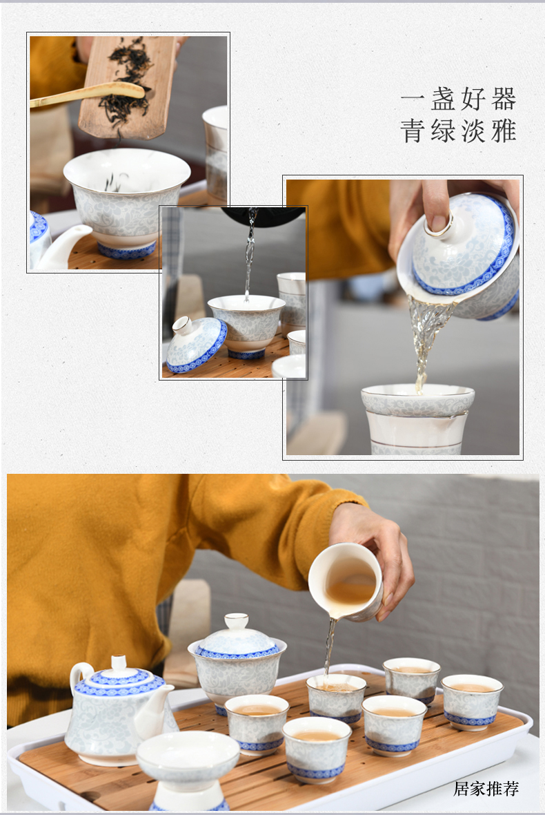 Japanese household travel tea set suit portable small sets of bags kung fu tea cup teapot contracted snowflakes purple