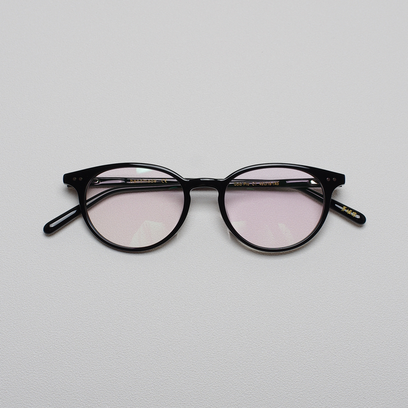High-End Japanese Style Flat Pear-Shaped Black Frame Cat-Eye Small Frame Women's Retro Eyeglass Frame with Spring Hinges and Imported Acetate