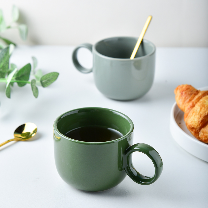 Nordic Ins Coffee Cup With Spoon Morandi Brief Ceramic Cup 250ML Take Iron Cup Small Delicate Coffee Cup Suit