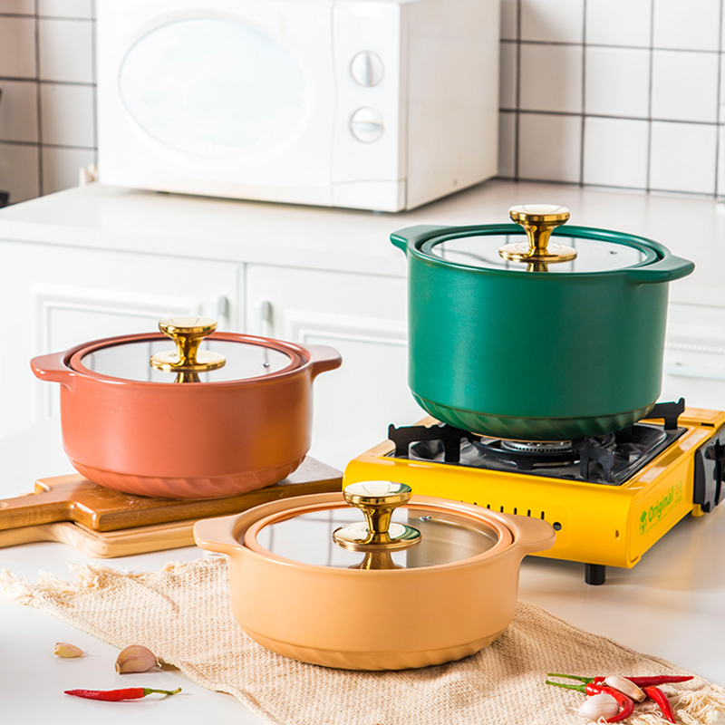 Nordic Wind Light Lavish Ceramic Saucepan Soup Saucepan Household Gas Saucepan Rice Special High Temperature Resistant Casserole Dry Burning Without Cracking