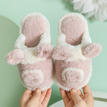 Childrens cotton slippers mens soft bottom autumn and winter girls baby cute warm hair indoor non-slip plus velvet slippers