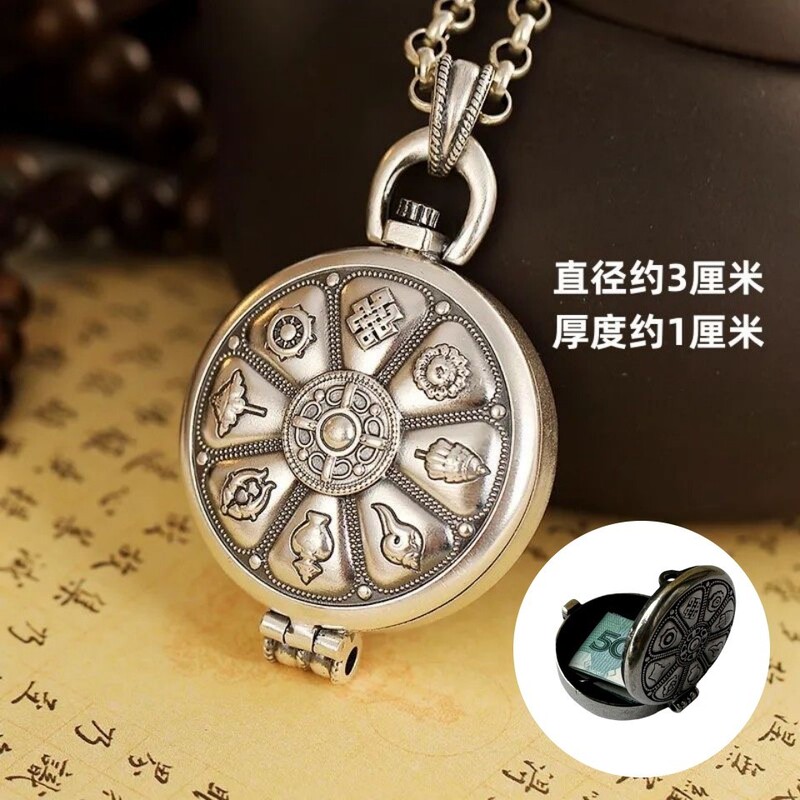 Amulet Protective Case 925 Sterling Silver Large Hollow Pendant Can Hold Peace Amulet Necklace Hanging Neck Gau Box Amulet Pouch