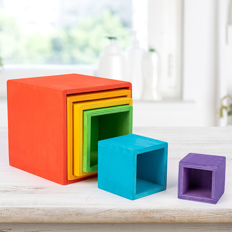 Wooden Rainbow Set Box Rainbow Building Blocks Stacking Storage Color Recognition Classification Children's Educational Toys