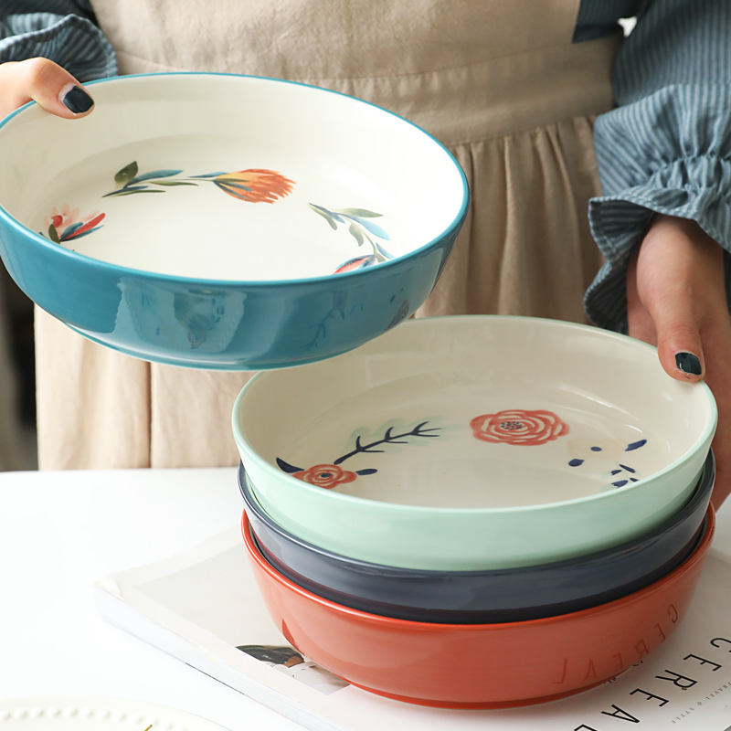 Japanese eat rice bowl ceramic tableware dishes dishes suit household large soup bowl rice bowls a single rainbow such use salad