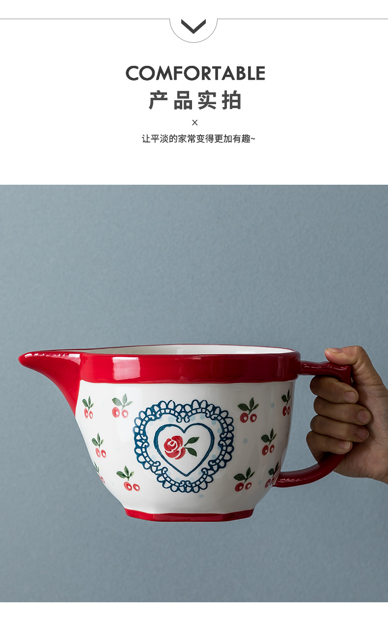 Web celebrity ceramic bowl bowl household egg salad bowl bowl kitchen batter bowl bowl with the handle large capacity