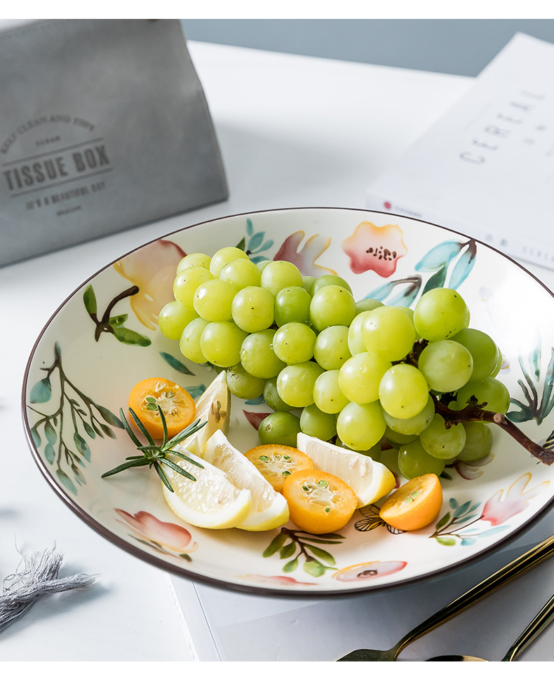 Japanese ins eat bread and butter of jingdezhen ceramic tableware household delicate fruit salad bowl large capacity rainbow such use