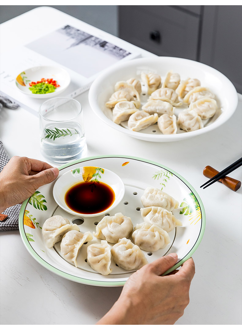 Double dribble dumpling dish drop vinegar disc ceramic dishes home creative circular multi - purpose large dumpling steamed dishes