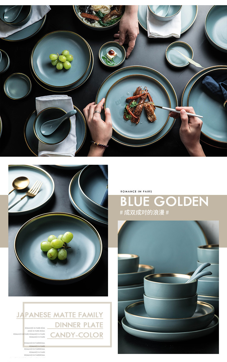 The dishes suit household Nordic light wind up phnom penh key-2 luxury jingdezhen ceramic bowl chopsticks single plate suit dishes