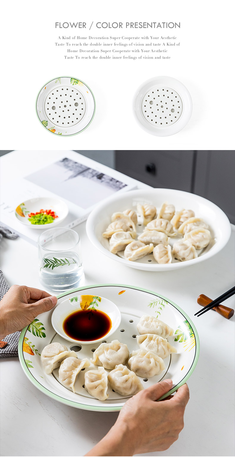 Double dribble dumpling dish drop vinegar disc ceramic dishes home creative circular multi - purpose large dumpling steamed dishes