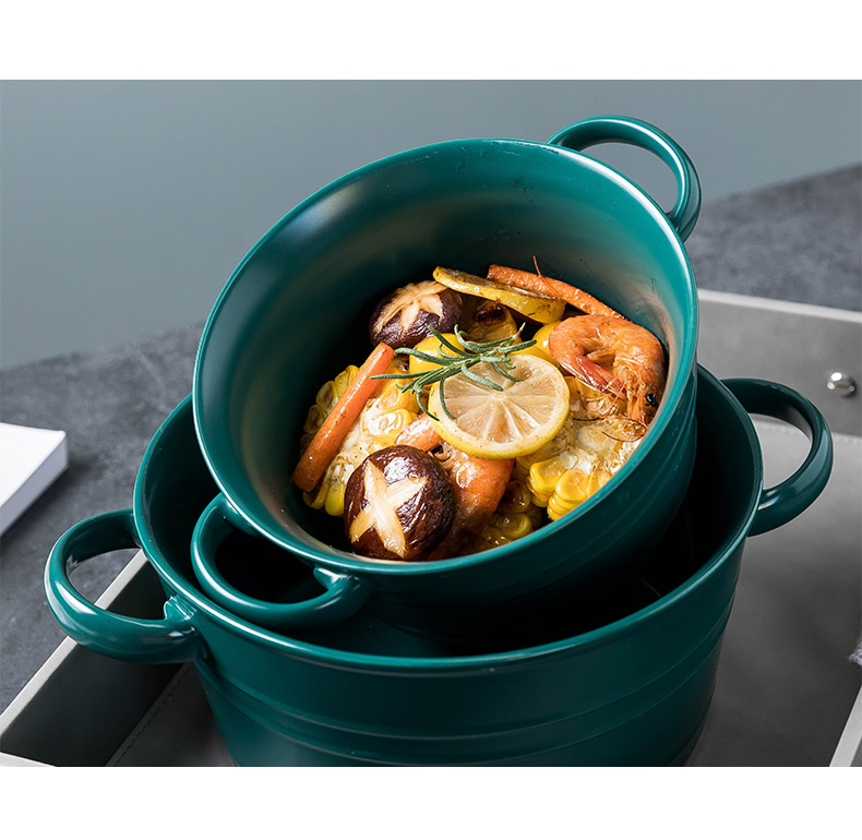Creative household large ears ceramic bowl soup can pull a single light exquisite key-2 luxury Nordic tableware move ins rainbow such use