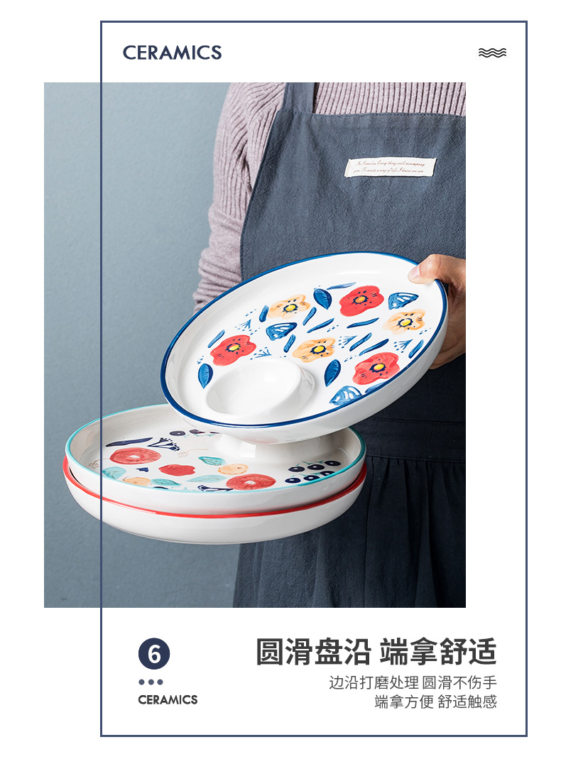 Creative ceramic dumpling dish express it in Japanese dishes household vinegar dish drop large round plate tableware ins