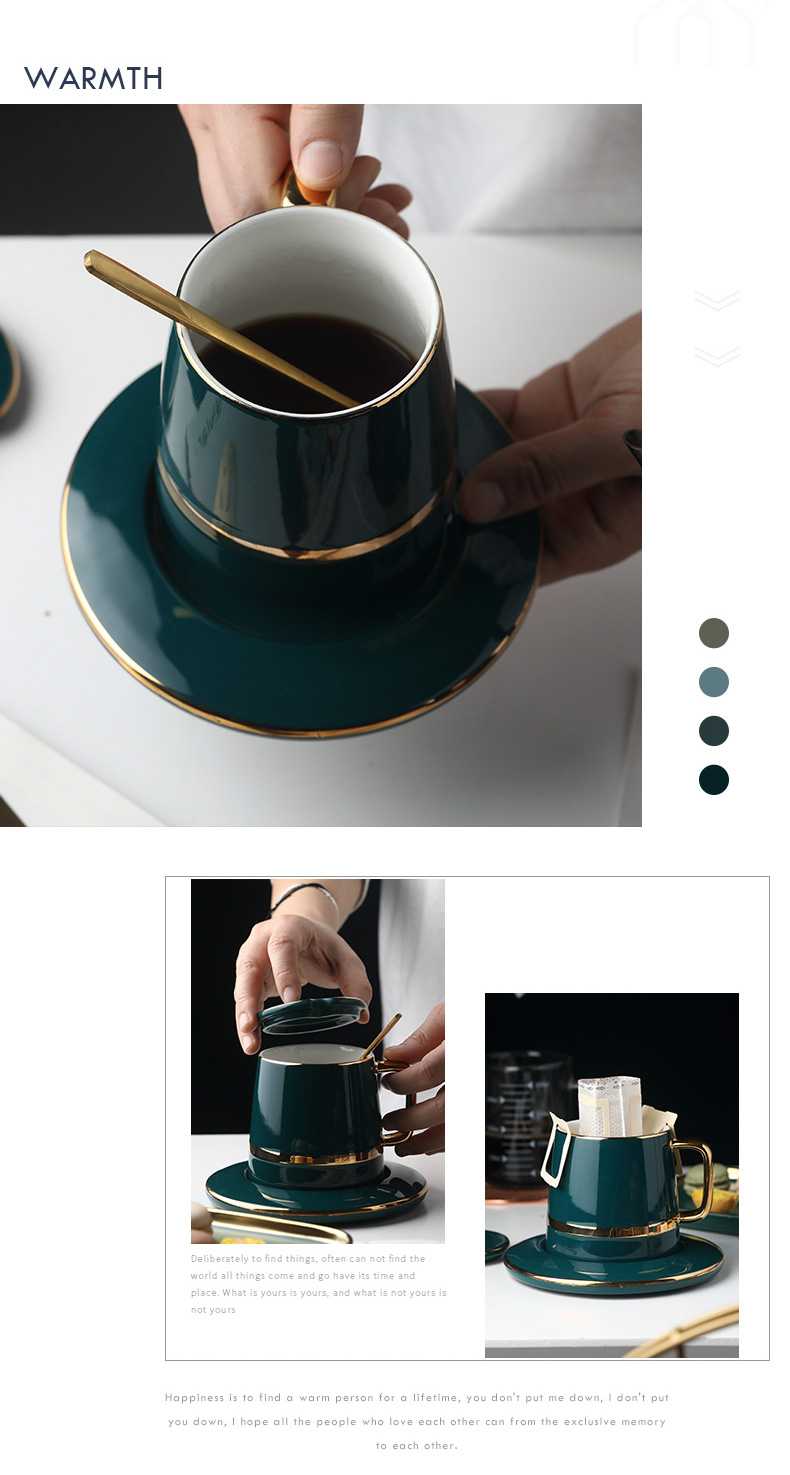 The Nordic ins mark ceramic drinking coffee cups with cover large capacity individuality creative trend box set