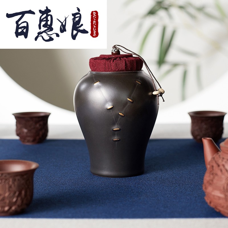 (niang gold caddy fixings imitation ceramic repair seal storage POTS small Japanese tea cloth cover warehouse puer tea