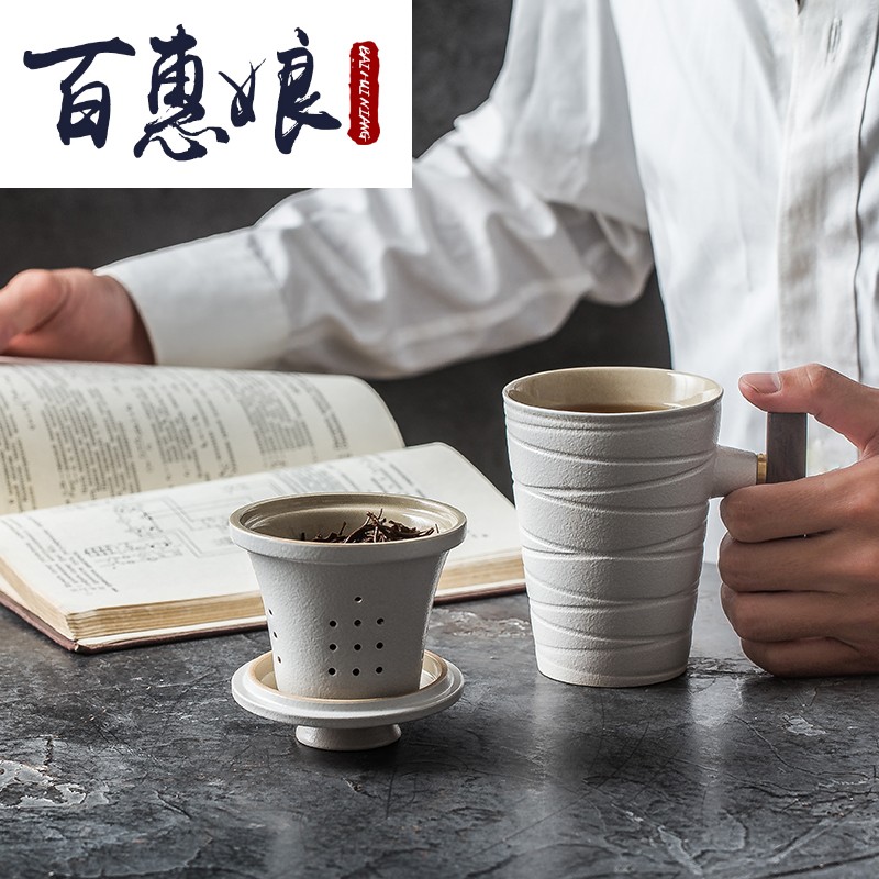 (niang? Ceramic creative with cover large capacity filter mugs office separation tea cups of tea cups