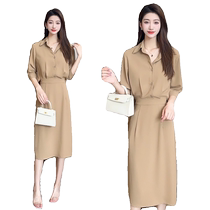 One-piece dress for women 2023 spring and autumn new style advanced senses fashion foreign pisses two closets of long-style shirt dresses