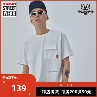 VISION STREET WEAR men and women with the same print back full of printed cloth stickers trend short sleeve t-shirt