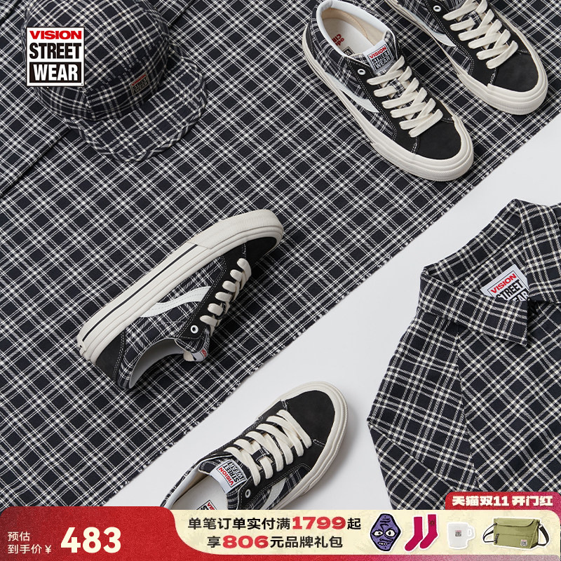 Vision X Odd Astley Pro Black and White Checkered Low-Top Suede Canvas Shoes Skateboard Shoes for Men and Women
