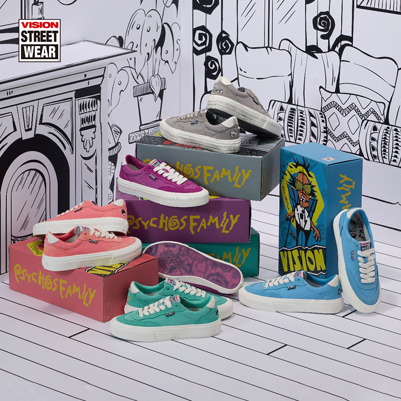 Vision Official Flattop Psychofamily Capsule Limited Edition Low-Top Skateboard Shoes Canvas Shoes in Multiple Colors